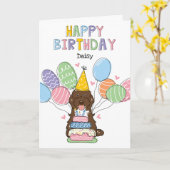 Bruin Tuxedo Cockapo Cavapoo Hond Gelukkige Verjaa Kaart (Gele Bloem)