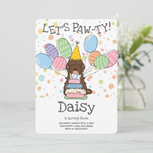 Bruin Tuxedo Cockapoo Cavapoo Hond Verjaardagsfees Kaart (Staand voorkant)