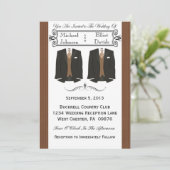 Bruin Tuxedo Gay Wedding Invitaties Kaart (Staand voorkant)