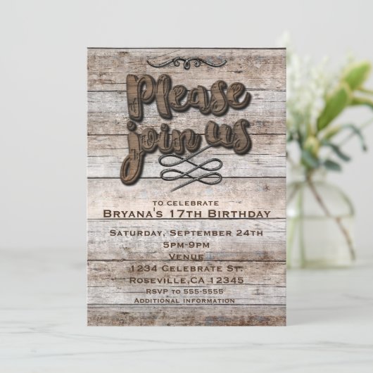 Bruin Type Rustiek Hout Elegante Uitnodiging (Staand voorkant)