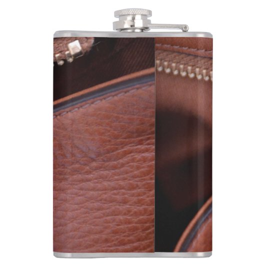 Bruin Unzipped Faux Leather Initialen Fotografisch Heupfles (Achterkant)