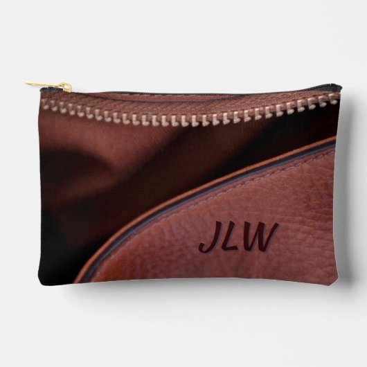 Bruin Unzipped Leather met Initialen Stijlvol Etui (Voorkant)