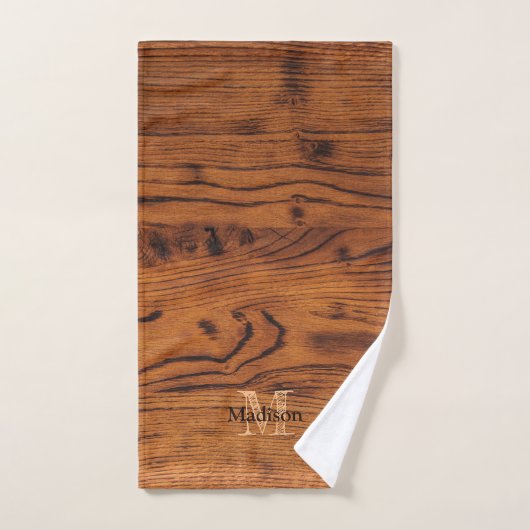  bruin verbrand hout Monogram Bad Handdoek (Handdoek)