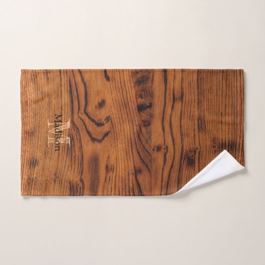  bruin verbrand hout Monogram Bad Handdoek (Handdoek)