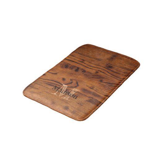 bruin verbrand hout Monogram Badmat (Gekanteld)