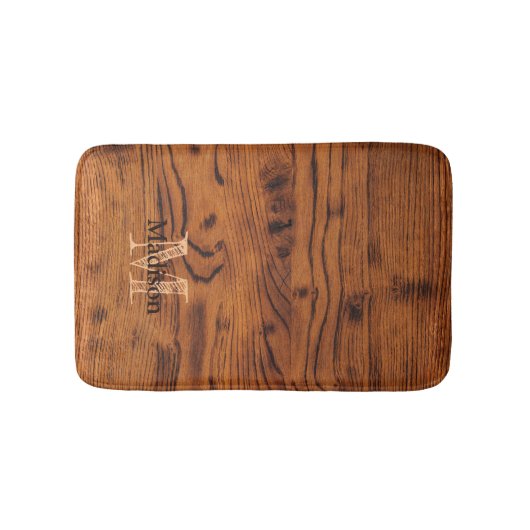  bruin verbrand hout Monogram Badmat (Voorkant)