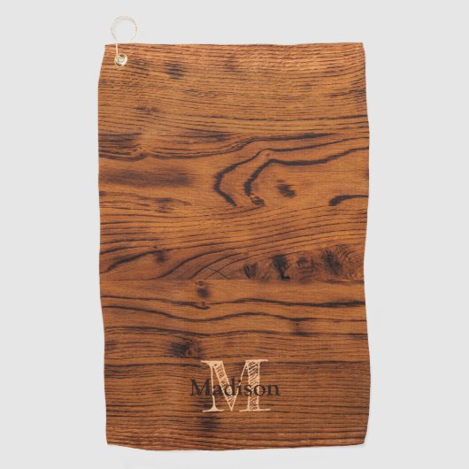  bruin verbrand hout Monogram Golfhanddoek (Voorkant)