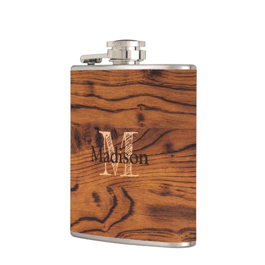  bruin verbrand hout Monogram Heupfles (Links)