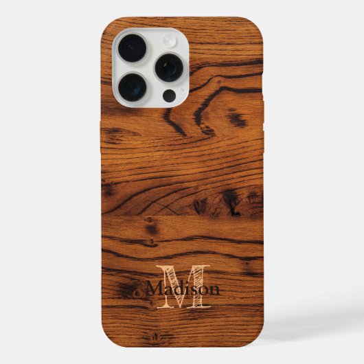bruin verbrand hout Monogram iPhone Hoesje (Achterkant)