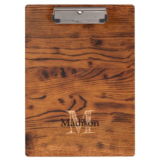  bruin verbrand hout Monogram Klembord (Voorkant)