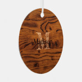  bruin verbrand hout Monogram Metalen Ornament (Voorkant Rechts)