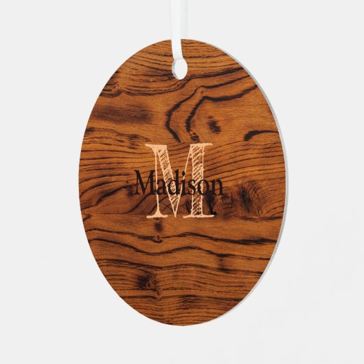  bruin verbrand hout Monogram Metalen Ornament (Voorkant links)