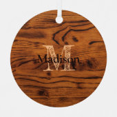 bruin verbrand hout Monogram Metalen Ornament (Voorkant)
