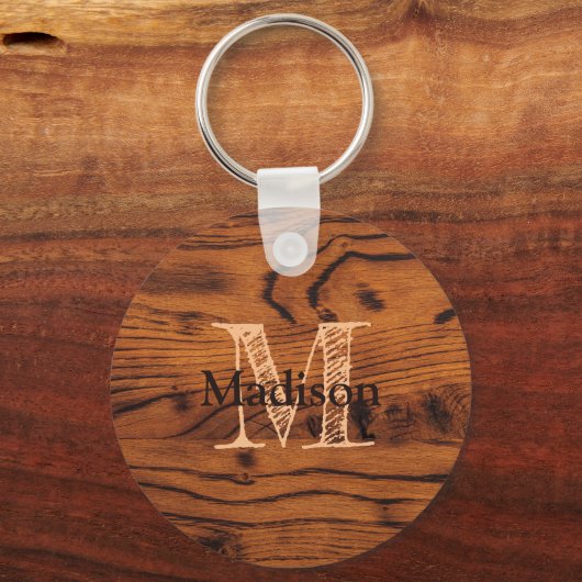 bruin verbrand hout Monogram Sleutelhanger (Voorkant)