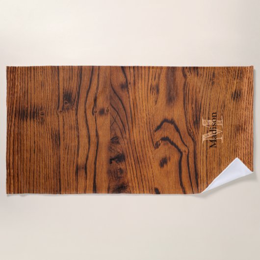  bruin verbrand hout Monogram Strandlaken (Voorkant)