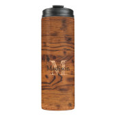  bruin verbrand hout Monogram Thermosbeker (Voorkant)