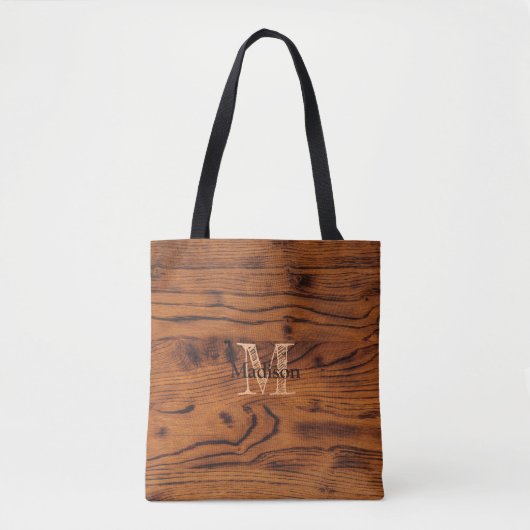  bruin verbrand hout Monogram Tote Bag (Voorkant)