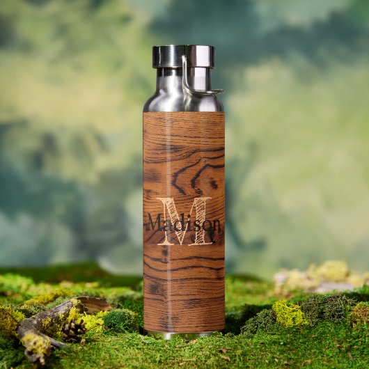bruin verbrand hout Monogram Waterfles (Buiten)