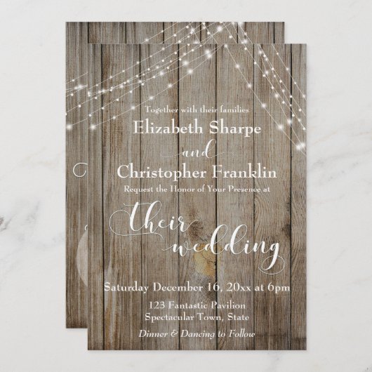 Bruin Verweerd Hout en Witte Lichten Bruiloft Kaart (Voorkant / Achterkant)