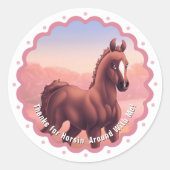 Bruin veulen verjaardagsfeestje dank u ronde sticker (Voorkant)