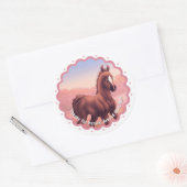 Bruin veulen verjaardagsfeestje dank u ronde sticker (Envelop)