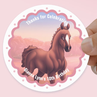 Bruin Veulens Verjaardagsfeestje Bedankt Ronde Sticker