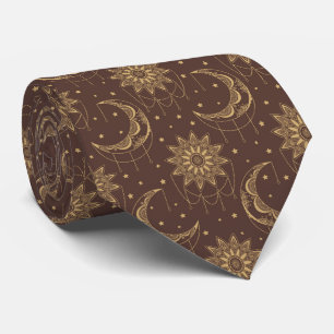 Bruin vintage maan decoratief patroon stropdas
