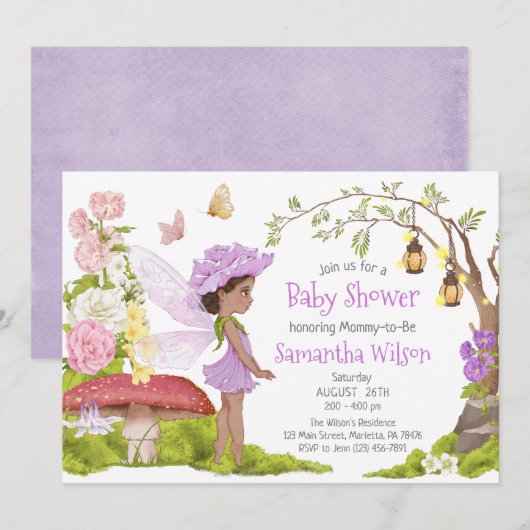 Bruin Violet Fairy Floral Baby shower Kaart (Voorkant / Achterkant)