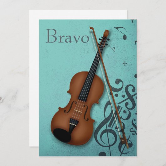 Bruin Violin & Bow Haute Bofoome Turquoise Custom Bedankkaart (Voorkant / Achterkant)