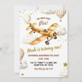 Bruin  vliegtuigtijd vliegt eerste verjaardag kaart (Voorkant)