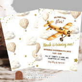 Bruin  vliegtuigtijd vliegt eerste verjaardag kaart