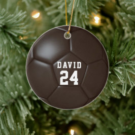 Bruin Voetbal Gepersonaliseerde Naam Teamnummer Keramisch Ornament