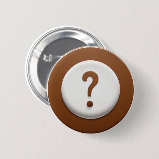 Bruin vraagteken met cirkelachtergrond ronde button 5,7 cm (Voorkant /achterkant)
