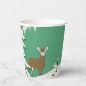 Bruin Vrouw Deer in Sneeuwpine Boom Mint Green Papieren Bekers (Voorkant)