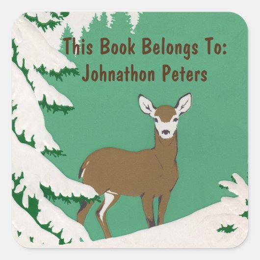 Bruin Vrouw Der Pine Boom Sneeuwmint Groen Vierkante Sticker (Voorkant)