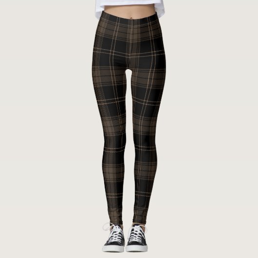 Bruin, walnoot, zwart, Romeinse kanaaltje Tartan Leggings (Voorkant)
