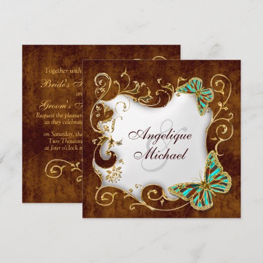 Bruin-waterig goudland bruiloft kaart (Voorkant / Achterkant)