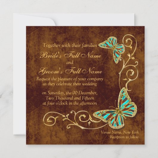 Bruin-waterig goudland bruiloft kaart (Achterkant)