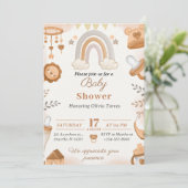 Bruin Waterverf Illustratie Baby shower Kaart (Staand voorkant)