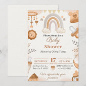 Bruin Waterverf Illustratie Baby shower Kaart (Voorkant / Achterkant)