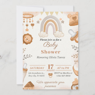 Bruin Waterverf Illustratie Baby shower Kaart