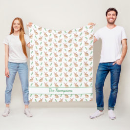 Bruin Waterverf Konijn Patroon Met Aangepaste Naam Fleece Deken