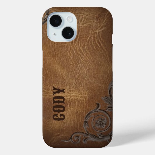 bruin Western Cowboy Leather Initialen Case-Mate iPhone Case (Achterkant)
