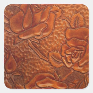 bruin western land cowgirl bloemenleer vierkante sticker