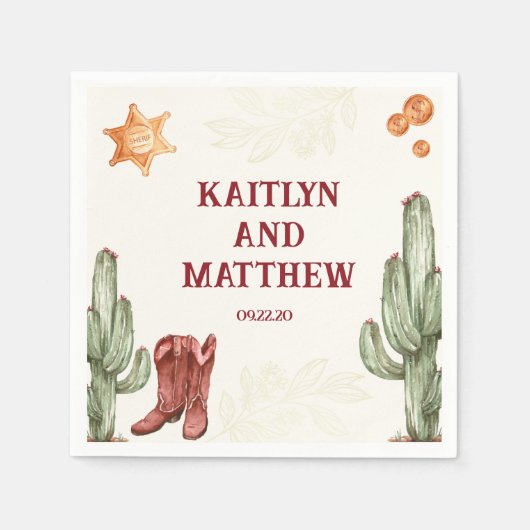 bruin western Mooie rustieke bruiloft Servet (Voorkant)