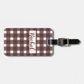 Bruin White Gingham, gepersonaliseerd Bagagelabel (Voorkant horizontaal)