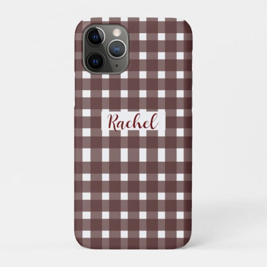 Bruin White Gingham, gepersonaliseerd Case-Mate iPhone Case (Achterkant)