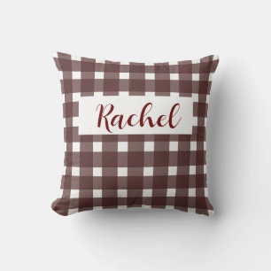 Bruin White Gingham, gepersonaliseerd Kussen