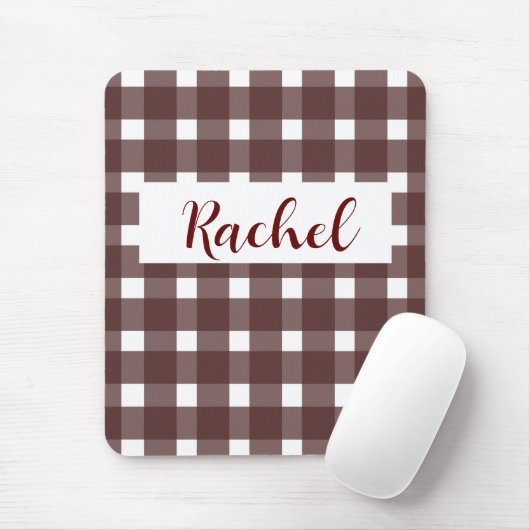 Bruin White Gingham, gepersonaliseerd Muismat (Met muis)