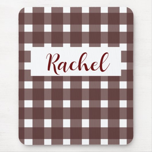 Bruin White Gingham, gepersonaliseerd Muismat (Voorkant)
